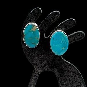 Vintage Navajo Native American Sterling Silver Natural Turquoise Stud Earrings